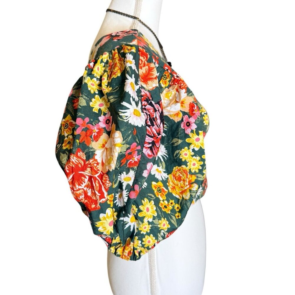Zara Floral Print Puff Sleeve Crop Top Medium - Picture 3 of 7